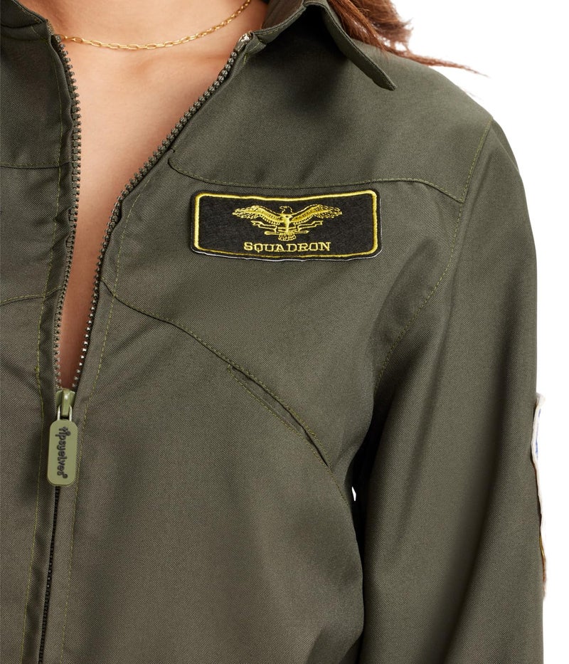 Tipsy Elves' Women's Pilot Costume - Green Military Flight Halloween Jumpsuit Size Medium - Image 4